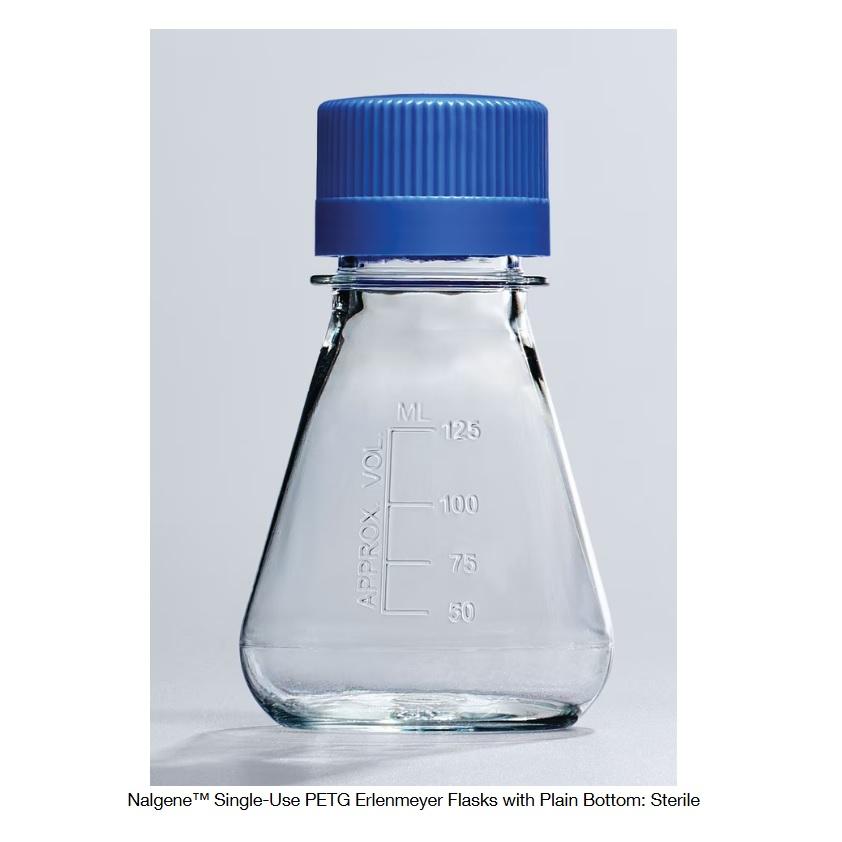 Thermo Scientific™ Nalgene™ Single-Use PETG Erlenmeyer Flasks with Plain Bottom: Sterile, 125 mL, Vent Closure