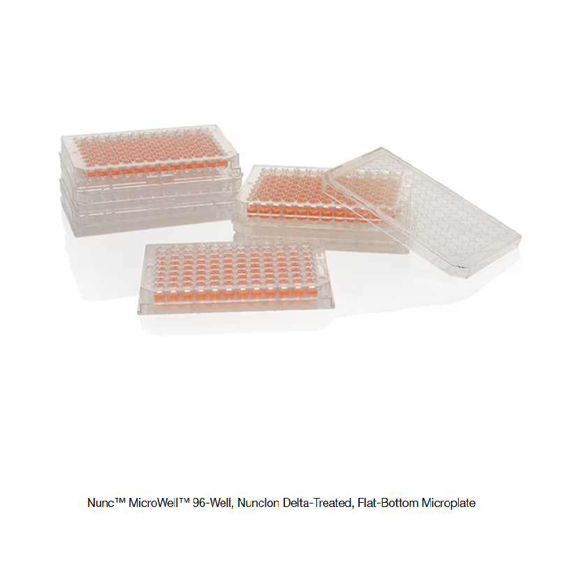 Nunc™ MicroWell™ 96-Well, Nunclon Delta-Treated, Flat-Bottom Microplate, With Lid, Case of 50