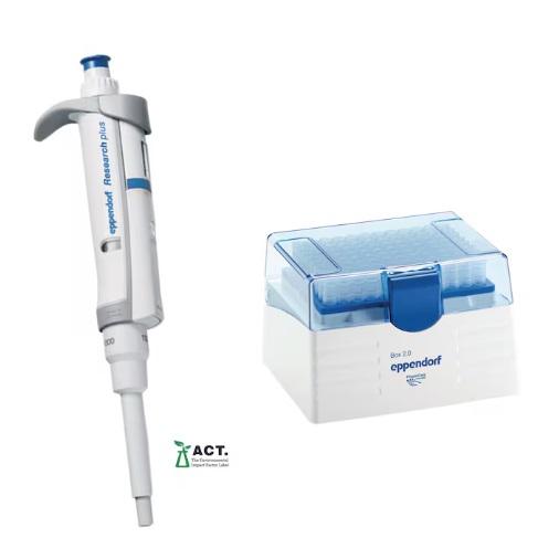 Eppendorf Research® plus, 1-channel, variable, incl. epT.I.P.S.® Box, 100 – 1,000 µL, blue